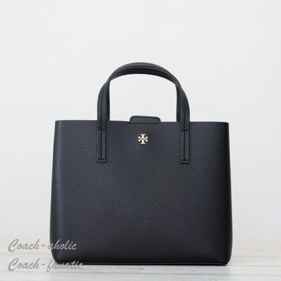 NWT Tory Burch Blake Pebbled Leather Small Tote Crossbody Purse Black/Devon Sand - Picture 4 of 10